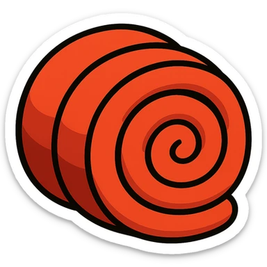 red sleeping bag rolled up into a circle, cartoon style sticker
