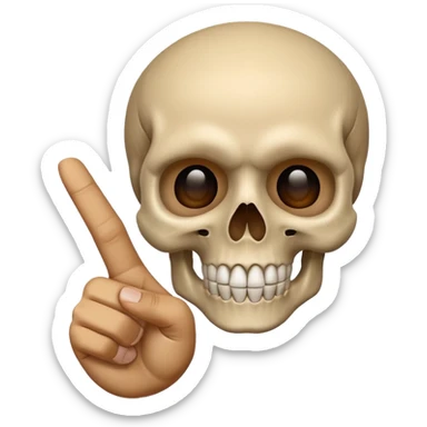 Skull emoji pointing with hand to the right at something sticker