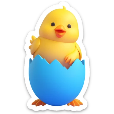 Cute yellow chick hatching from Easter egg sticker