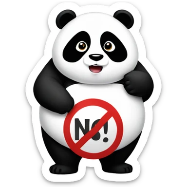A chubby panda holding a sign that says NO sticker