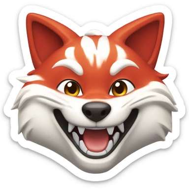 red and white kitsune head, grinning sticker