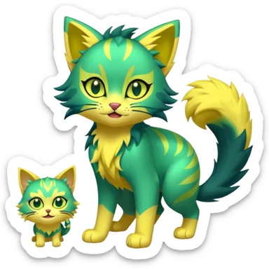 Green and Yellow Electrike-Lucretia-Luxray-Sprigatito-Bobcat-Amaura-Aurorus-Shiny-glorp-cat-fusion (full body) sticker