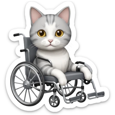 grey and white cat in a wheelchair designed for cats to walk sticker