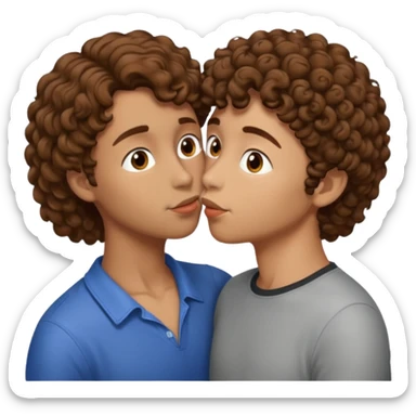 2 people kissing, brown curly hair female. brown short hair male.  sticker