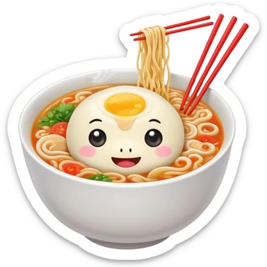 kawaii ramen with cute eyes and smile and 2 chopsticks like its a sticker sticker