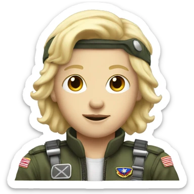 white kid with blonde hair dressed as fighter pilot sticker
