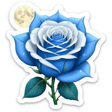 Blue rose wrapped in white moon shaped lights  sticker