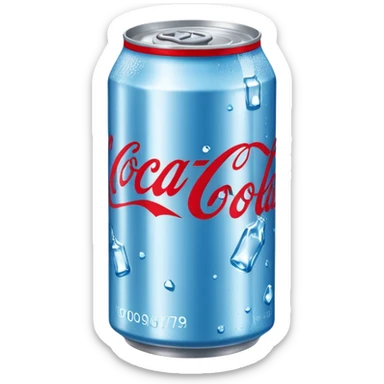 light blue Coca-Cola can with ice cubes sticker