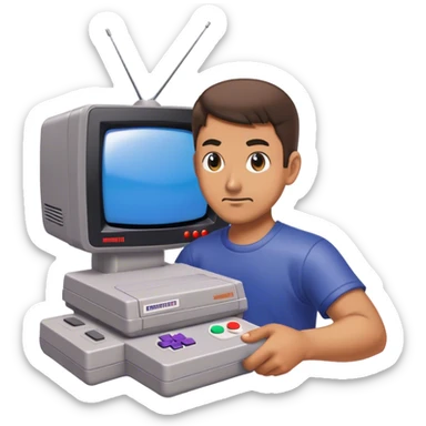 33 jähriger spielt supernintendo auf röhrenfernseher sticker