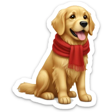 Golden retriever full body wearing a red scarf  sticker