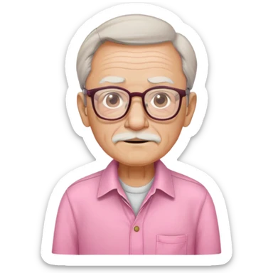 old guy wearing pink shirt and khakis with glasses sticker