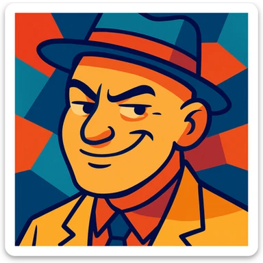 bald man with a fedora, smirking, vibrant toon style sticker