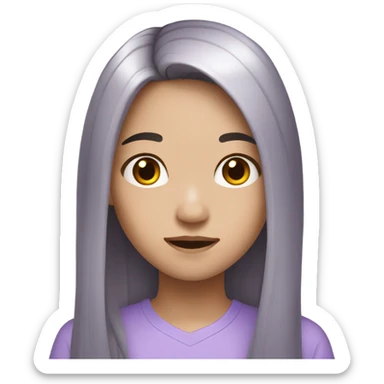 Cute Asian teenager with long hair with light purple tips sticker