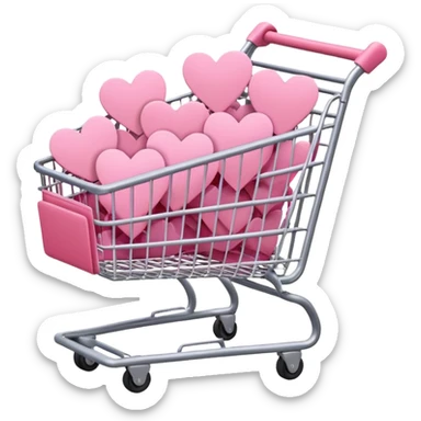 pink shopping cart filled with pink hearts sticker