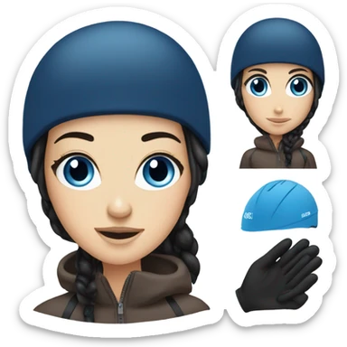 White girl black hair blue eyes skiing  sticker