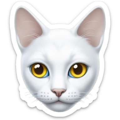 White cat with yellow left eye and blue right eye sticker