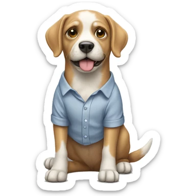 Dog with shirt sticker