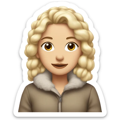 pretty girl with blonde hair hazel eyes ear muffs on fluffy Coat sticker