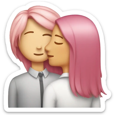 white woman with pink straight hair kissing with a white man with brown hair sticker