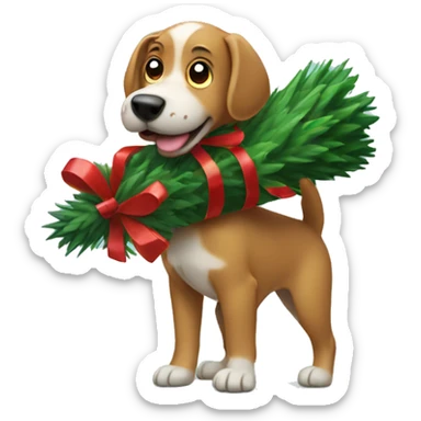 Dog carrying Christmas tree  sticker