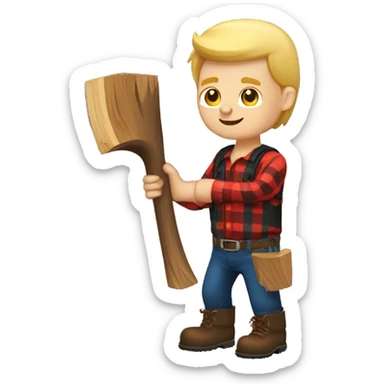 white man lumberjack blond hair chopping firewood sticker