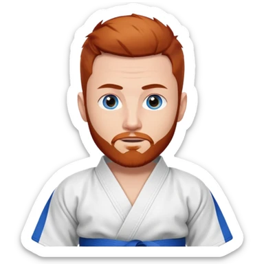 homme blanc, yeux bleu, cheveux brun très court avec barbe rousse et boucle d'oreille doré à l'oreille gauche avec kimono de jiu!jirsu sticker