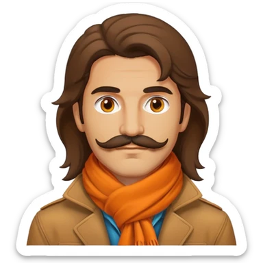 Persian esoteric male with mullet and stache, brown eyes and orange scarf and brown jacket sticker