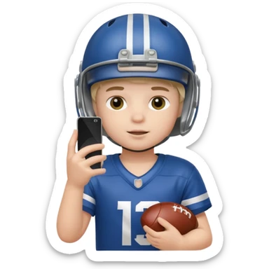 A white child is holding a phone and playing football at the same time. sticker