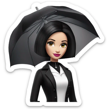 Stunning in the Spotlight Barbie, teen Wednesday Addams,showing off, show full body,accessories  gloves funeral veil umbrella  sticker