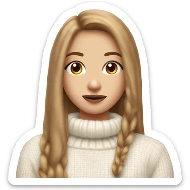 one very pretty girl with beautiful long STRAIGHT light brown hair big lips and small nose in white cozy sweater  sticker