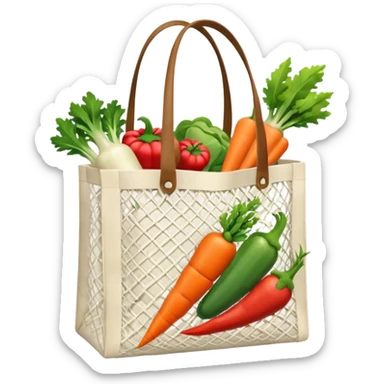 Net back with white nets that is used for shopping and putting vegetables in it, it looks like tote bag sticker