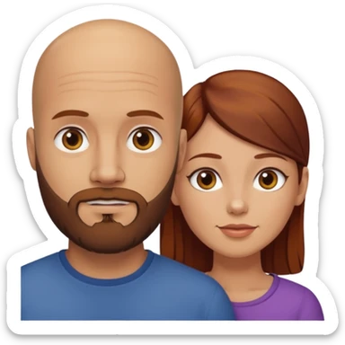 Couple. A bald man with beard and a girl with dark yellowish auburn hair. sticker