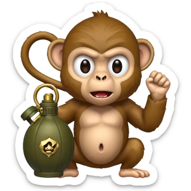 A monkey with a grenade sticker