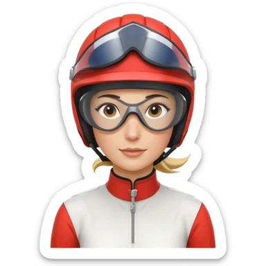 female horse race jockey portrait, head and shoulders only, racing helmet and goggles, sporty uniform collar, confident expression, 3D cartoon, mobile game icon style, clean background, no text, no watermark
 sticker
