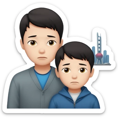 with city background, a boy leaving mother in Shanghai to live with father in Hong Kong sticker