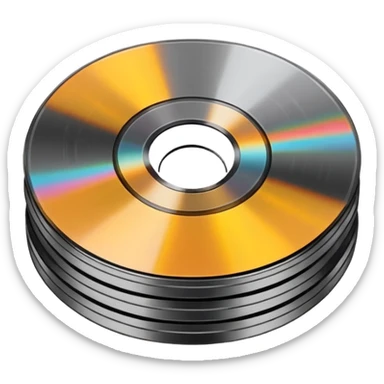 Minimalist emoji-style sticker of a small stack of DVD discs, one cracked, one with burn marks. Top-down view, grayscale and muted tones, flat design, no text. sticker