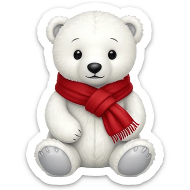 White Jellycat polar bear stuffed plush wearing a red scarf sticker