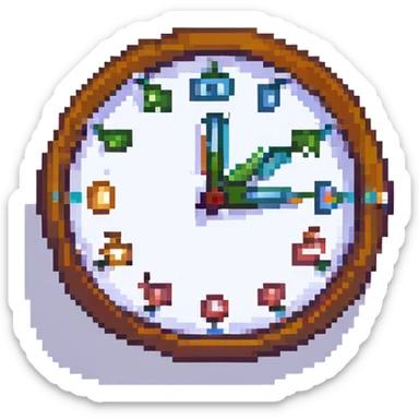 A clock icon in pixel art style sticker