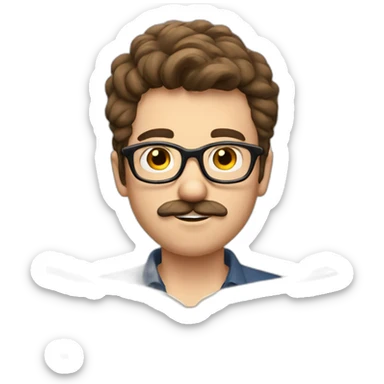 young white brown hair man with glasses and a goatie mustache reading a book sticker