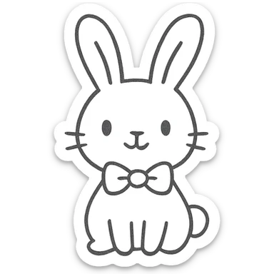 hand-drawn outlined sketch of a cute bunny with a bow tie, no color, simple lines, icon style sticker