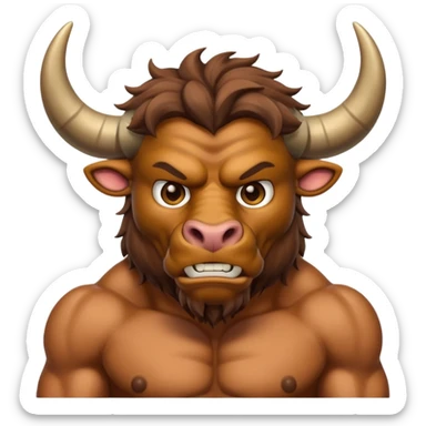 An emoji of a Cretan Minotaur. It has the body of a man and the head of a bull. sticker