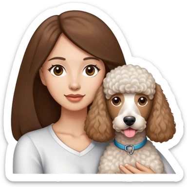 Long straight brown hair brown eyes beautiful women and white standard poodle you're holding sticker