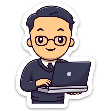 male teacher holding a laptop, teaching online sticker
