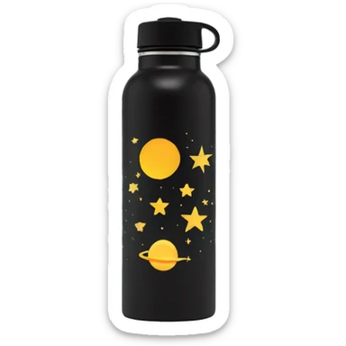 Black Stainless steel water bottle with moon and stars and suns sticker
