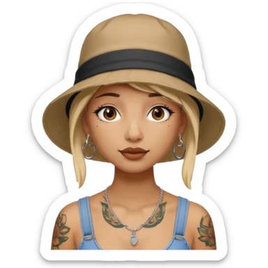 Cool girl with neck tattoo and bucket hat sticker