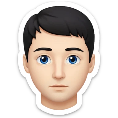 Man. With black hair. Hairstyle texture krop. The skin is beige. One eye is brown, the other is blue. The lips are not big. Beautiful nose. sticker