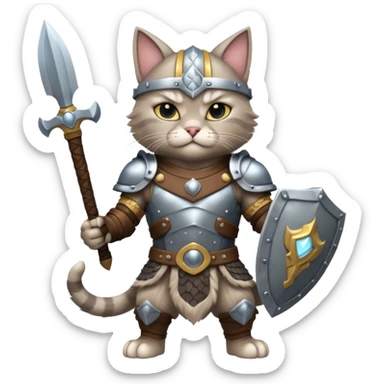 valorous Viking cat in Valhalla, detailed armor, heroic pose, glowing sky sticker