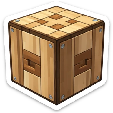 minecraft crafting station in a minecraft cube style sticker