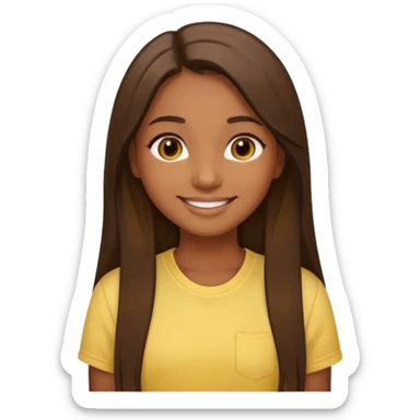  a brown skin girl with brown straight long hair with brown eyes with a light yellow shirt sticker