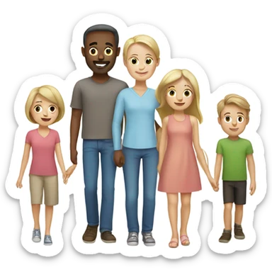 white family with couple 4 kids sticker